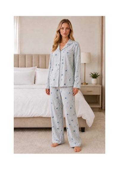 Fit Women Kadın Casual Esnek Bol Mavi Pijama Takımı 4671