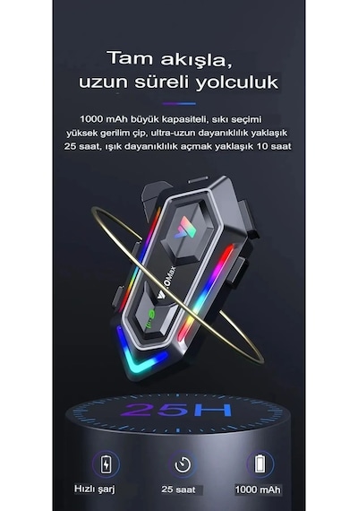 Y20 Max Telsiz Özellikli 5.3 Motosiklet Kask Kulaklık Intercom Işıklı Motorsiklet Interkom 1 Adet