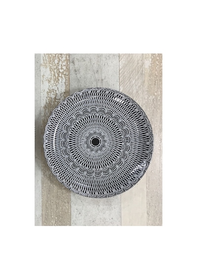 6 Kişilik Siyah Dantel Desenli Seramik Pasta Tatlı Tabağı Seti - 20cm