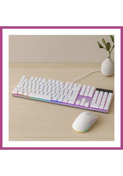Gees Global Usb Kablolu Oyuncu Klavye Ve Mouse Seti - Beyaz Rgb Gbzs