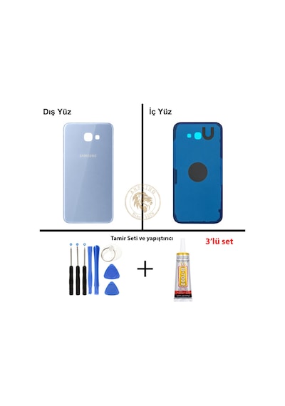 Samsung Galaxy A7 2017 A720 Mavi Renk Arka Kapak + Tamir Seti + B7000 Yapıştırıcı Arka Cam Batarya Kapağı Pil Kapağı Lazer Kesim Back Cover Galaxy A7 2017 Uyumlu