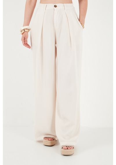 Lela Relaxed Fit Yüksek Bel Geniş Paça Pantolon Bayan Pantolon 668yp5515 Taş