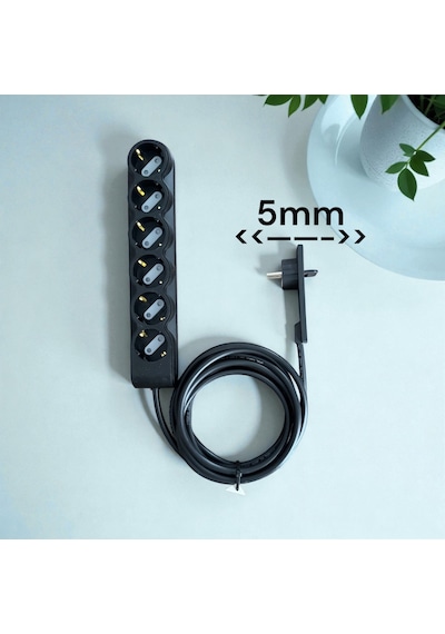 Orvı Prıme 6 Lı Uzatma Kablosu 1.5 Metre 5mm Ultra İnce Fiş Dar Alan Çözümü Topraklı Çocuk Korumalı 1.5 M