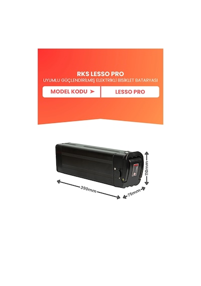 Rks Lesso Pro Uyumlu Batarya Yüksek Kapasite 36v 15ah Güçlendirilmiş Elektrikli Bisiklet Bataryası Siyah
