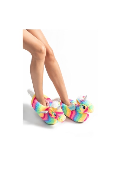 Twigy Rainbow Kadın Hayvanlı Panduf Renkli 36/41 AA0645 Fuşya - Yeşil