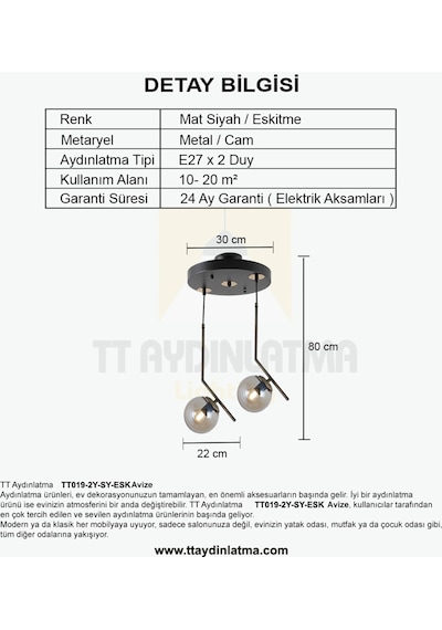 Tt019-2Y-Sy-Esk Tt Aydınlatma Mat Siyah - Eskitme 2 Li Dirsek Kol