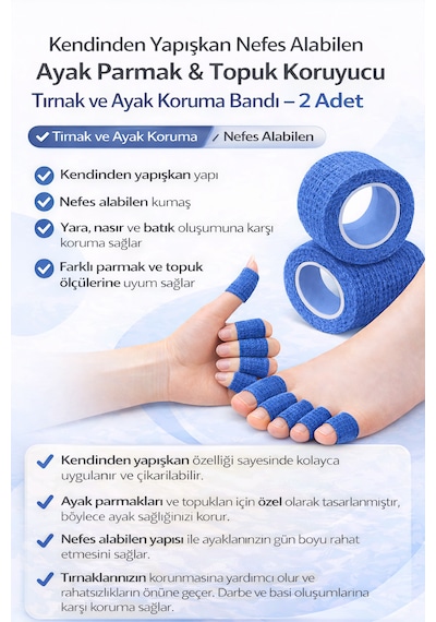 Kendinden Yapışkan Nefes Alabilen Ayak Parmak Topuk Koruyucu Tırnak Ayak Koruma Nefes Alabilen 2 Ad