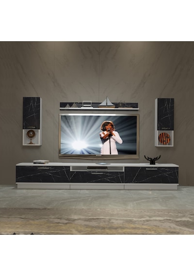 Decoraktiv Trendstyle 270da Mdf Tv Ünitesi Tv Sehpası Beyaz - Siyah Mermer