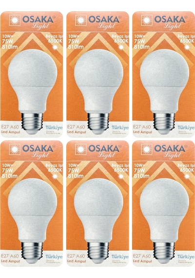 6 Adet Osaka 10w 75w Beyaz Işık 6500k E27 Duylu Kalın Duy Led Ampul