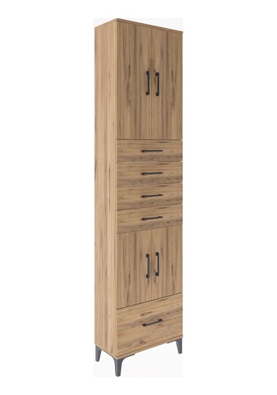 Arges Dolap 4 Raflı 5 Çekmeceli 4 Kapaklı 60x30x243 Çam-çam Atlas Çam