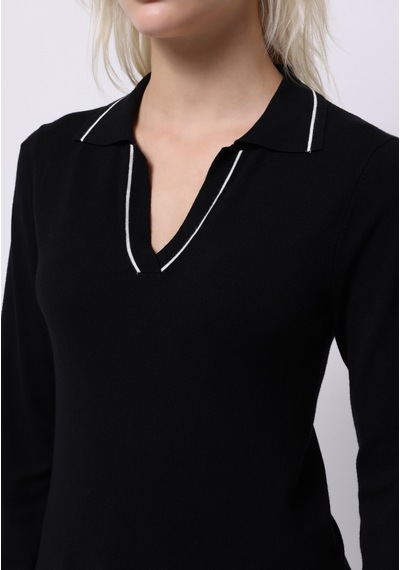Colin's Colins Slim Fit Polo Yaka Düz Kadın Siyah Kazak Cl1076351 Q1.v1 Blk Siyah