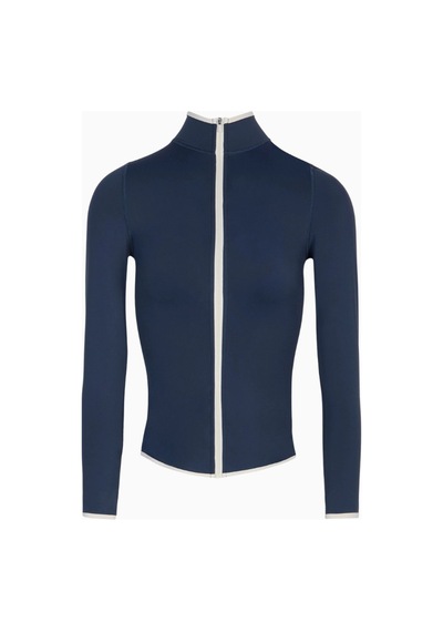 Because Of Alice Base Contrast Trim Zip Up Jacket Şekillendirici Kontrast Detaylı Kadın Ceket Mavi