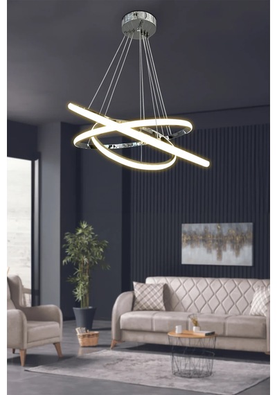 3'lü Çember Led Avize - 3 Renk Kumandalı - Krom Krom