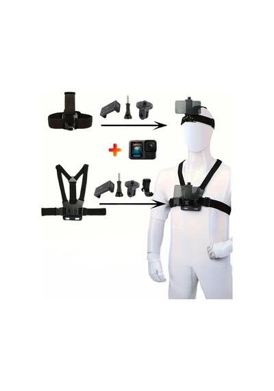 Gopro Aksiyon Kamera Ve Telefon İle Uyumlu Kafa Ve Göğüs Bandı Askı Seti Siyah