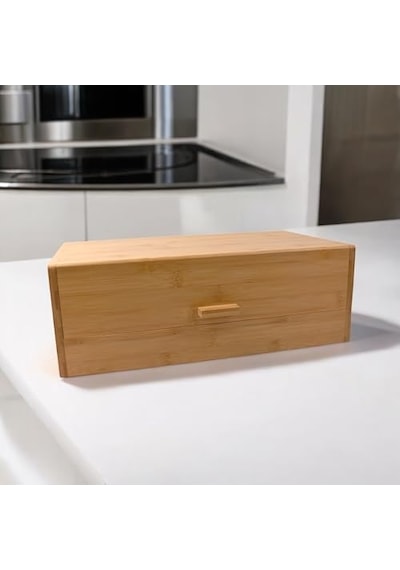 Bambu Ekmek Kutusu Ekmek Dolabı, Ekmek Sepeti Sandığı, Ekmeklik, Çok Amaçlı Bambu Kutu 34cm 19.5cm 14cm Açık Gri