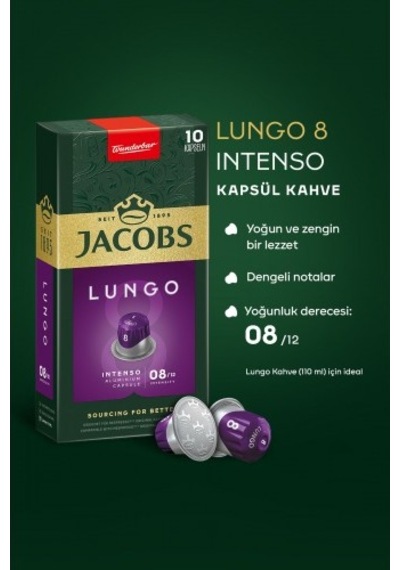 Jacobs Lungo 8 Intenso Nespresso Uyumlu Kapsül Kahve 10 Lu X 5 A PKT.JACOBS.013 Kapsül Kahve