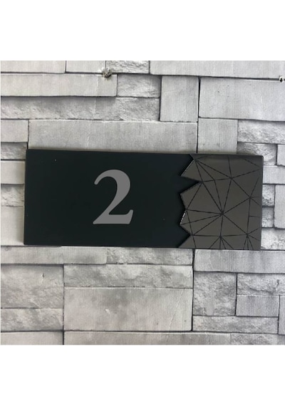 Modern Yazılı Dekoratif Aynalı Füme Kapı Numarası (456988662)