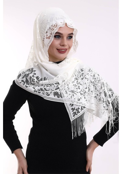 Narin Pamuk Tül Şal Açık Krem 60x160