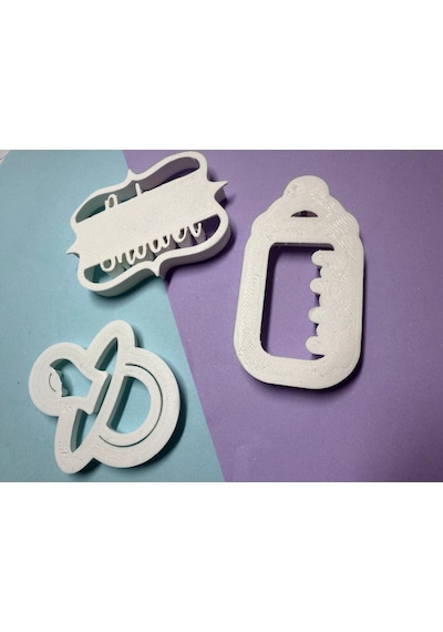 Baby Shower Kurabiye Kalıbı Seti 3 Lü Emzik Biberon Baby Shower Yazı Şeker Hamuru & Kurabiye Renkli