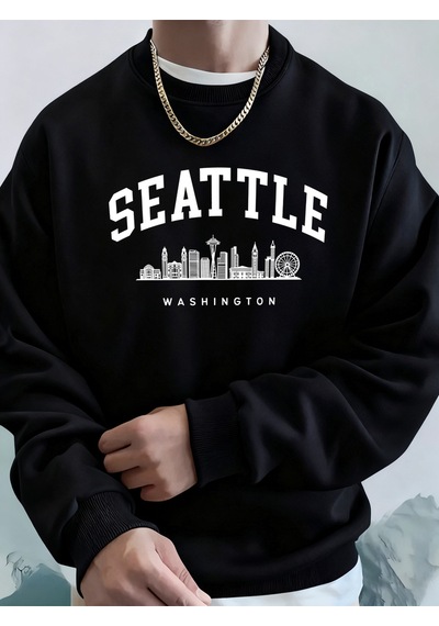 Startmore Startmoreseattle Washington Mektup Yaratıcı Baskılı Moda Spor Giyim Erkek Cep Sıcak Üst Polar Tüm Maç Siyah