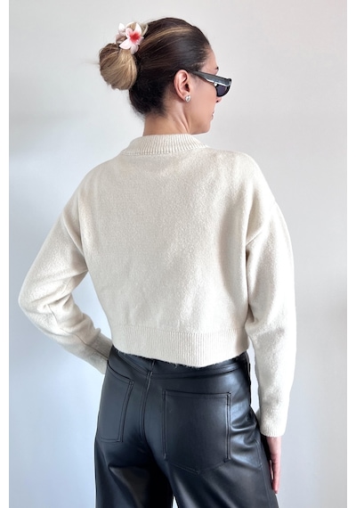 Ritnice Kadın Tilia Crop Krem Yumuşak Dokulu Hırka Krem