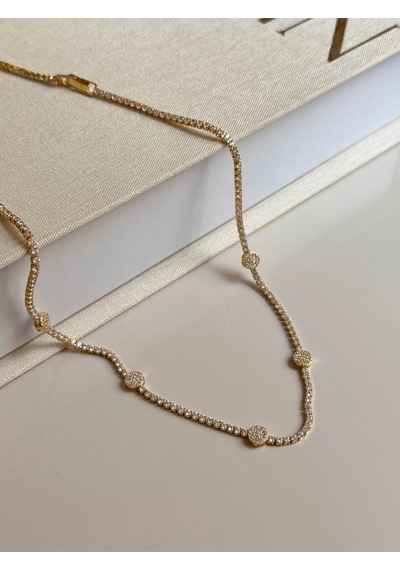 Zirkon Taşlı Oval Gold Kolye Çelik Kadın Altın