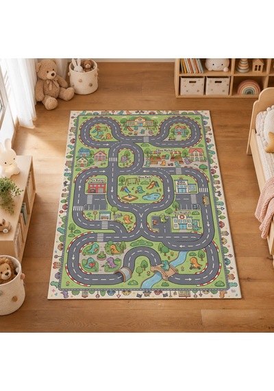 Kartela Halı Dino Kasaba Kaymaz Taban Çocuk Oyun Halısı - 160 x 240 CM