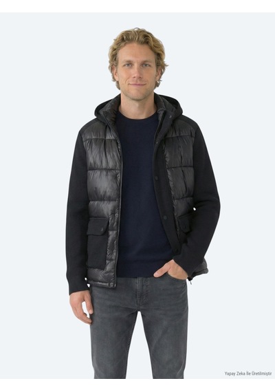 Kip Siyah Regular Fit Kapüşonlu Casual Dokuma Mont Siyah -