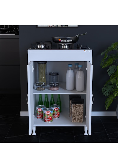 Ege 59,6 X 85 X 56 Cm Gömme Ankastre Ocak Ve Çift Raflı Mutfak Dolabı Beyaz
