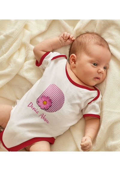 Bk Gift Bk Kids Kişiye Özel Harfli Kırmızı Bebek Body Zıbın-1 0-3 Ay