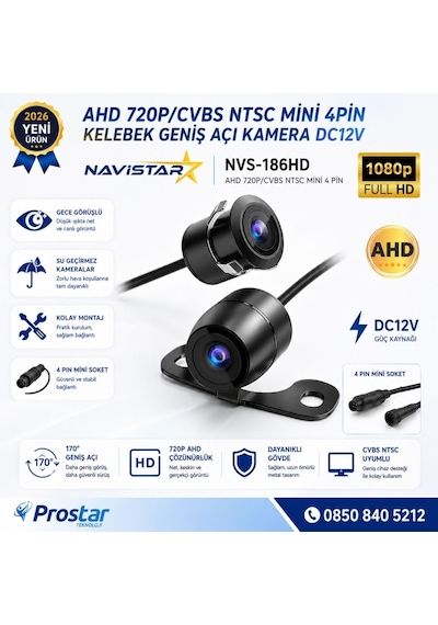 4 Pin Mini Ahd 720p/analog Ntsc 18.5 Mm Balıkgözü Kelebek Tampon Uyumlu Su Geçirmez Arka Geri Görüş Kamerası