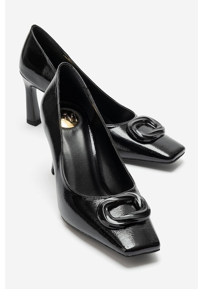 Luvi Shoes Vlınder Siyah Kırışık Rugan Tokalı Kadın Topuklu Ayakkabı