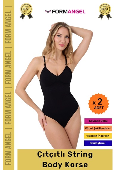 Carlburn Korse İz Bırakmayan Kaymaz Seamless Toparlayıcı Dikişsiz Kadın Çıtçıtlı String Body Korse - 2 Adet Siyah Carlburn Korse İz Bırakmayan Kaymaz Seamless Toparlayıcı Dikişsiz Kadın Çıtçıtlı String Body Korse - 2 Adet Siyah