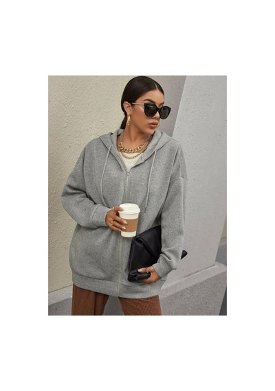Medinenur Kadın Gri Fermuarlı Sweatshirt Gri
