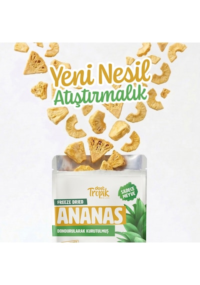 Dondurularak Kurutulmuş Ananas 20 G Freeze Dried Meyve Cipsi Çıtır Meyve Kurusu 6 Adet