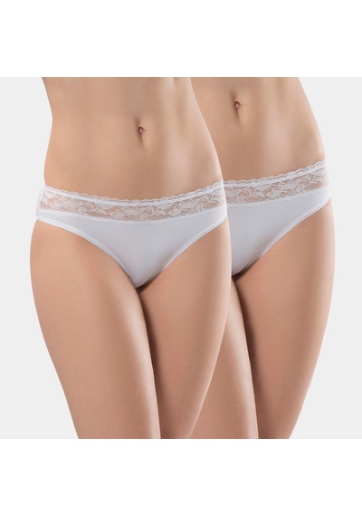 Türen Kadın Beli Dantelli Likralı 2'li Pamuklu Bikini Külot 262/beyaz Beyaz