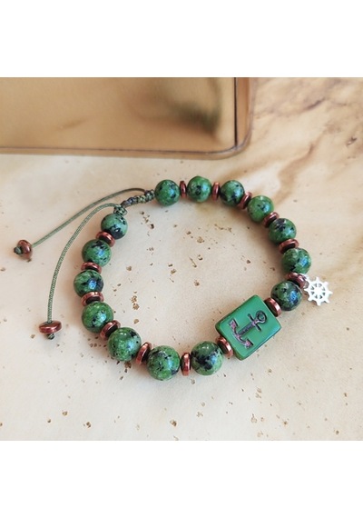 Vaoov 925 Ayar Gümüş Jade Ve Hematit Taşlı Çapa Erkek Bileklik (527590329)