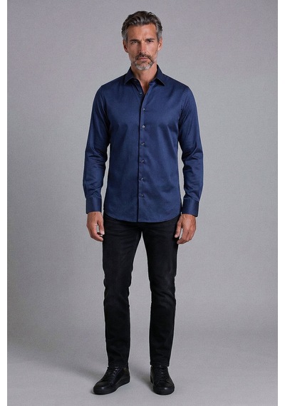 Bisse Lacivert Regular Fit Pamuk Cepsiz Klasik Uzun Yaka Oiron Gömlek Gmkls252200 D39