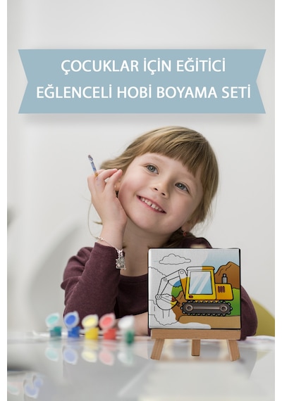 Sevimli Ekskavatör Kepçe Çocuk Eğitici Tuval Boyama Hobi Seti