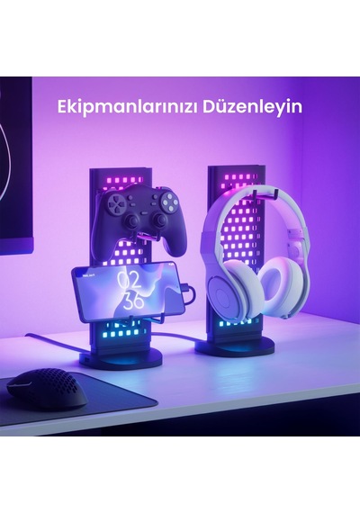 Nanoleaf Rgb Işıklı Masaüstü Stand, 2xusb-c Ve 1xusb-a Girişli