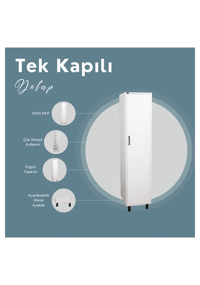 Beyaz Tek Kapılı Çok Amaçlı Dolap