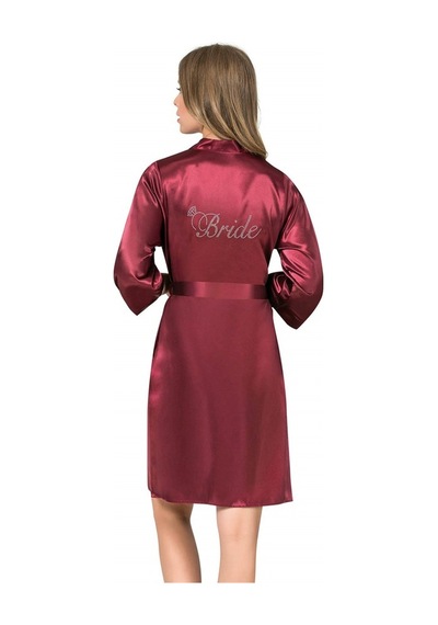 Red Womans Bordo Kısa Saten Bride Sabahlık