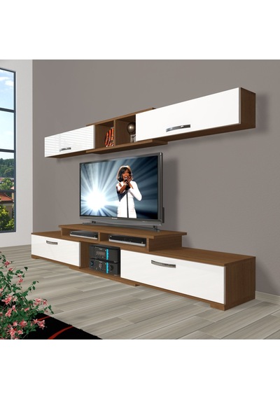 Decoraktiv Flex 5130 Mdf Tv Ünitesi Tv Sehpası - Ceviz Beyaz Ahşap - Beyaz
