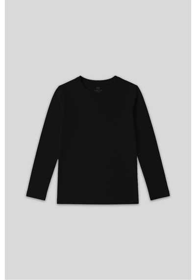 Siyah O Yaka Standart Fit Basic Uzun Kollu Unisex Çocuk T-shirt - 11329 Siyah
