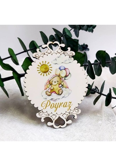 İşlemeli Büyük Boy Ahşap Bebek Şekeri Magnet Ayıcık Bask(30 Adet)