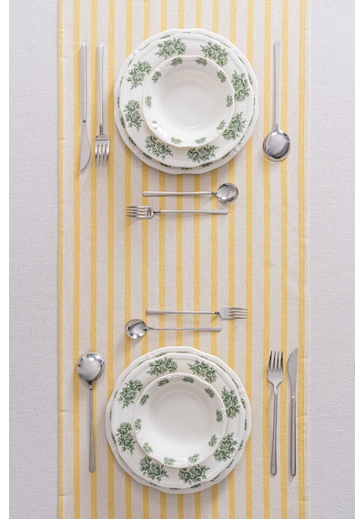 Sarı Çizgili Keten Runner 40x140 Cm - Yumuşak Dokulu Sarı