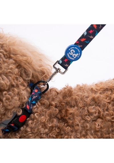 Dino Dinozor Desenli Köpek Boyun Tasması Ayarlanabilir Köpek Tasması Lacivert