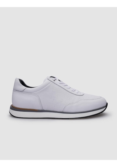 Cabani %100 Hakiki Deri Beyaz Bağcıklı Erkek Sneaker Beyaz