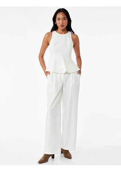 Koton Slim Fit Kolsuz Bisiklet Yaka Peplum Bluz Beyaz 6wak30003pw Beyaz