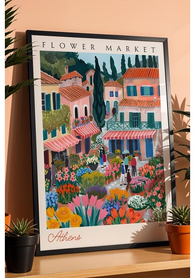 Atina Yunanistan Çerçeveli Tablo Seyahat Severlere Salon Ve Ofis İçin Estetik Duvar Dekoru Travel Flower Market